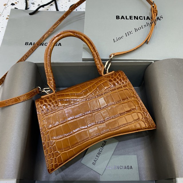 Balenciaga專櫃新款小號手提肩背女包原單沙漏包 巴黎世家鱷魚焦糖色沙漏包 fyj1424